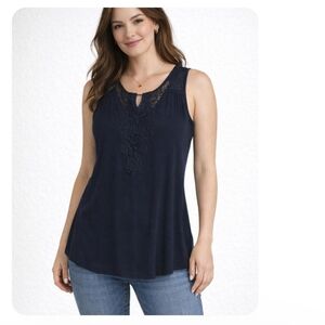 Daniel Rainn Navy Lace-Detail Sleeveless  Top Size S